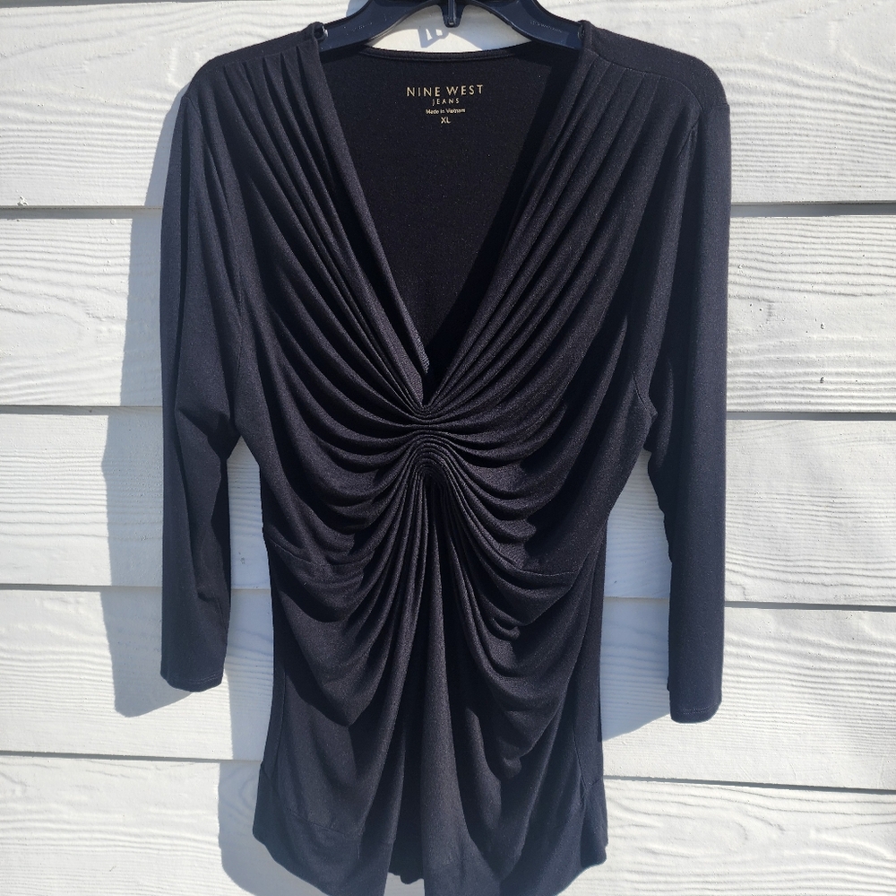 XL Elegant Black Draped Top